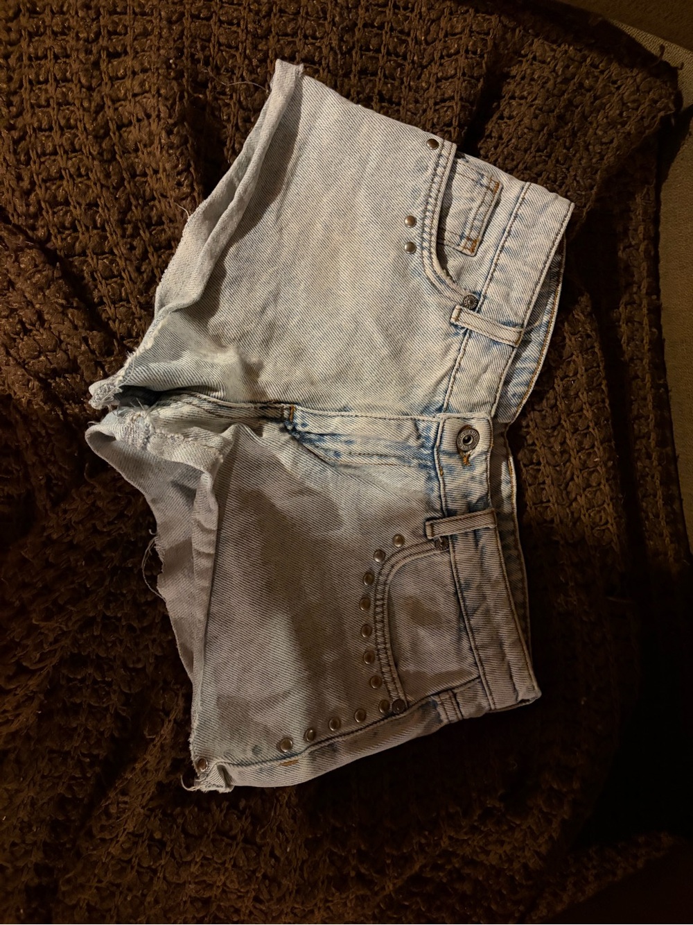 Light Blue Denim Womens Shorts with Stud Detail